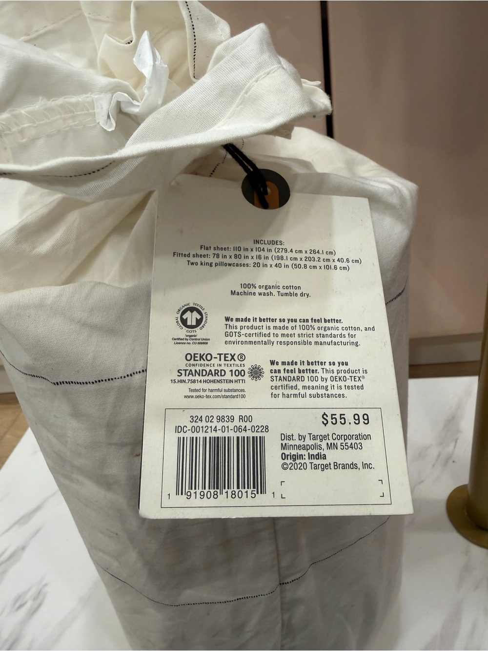 Hearth & Hand Organic Sheet Set in Cream with Black Stitching - Picture 2 of 3